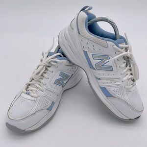 New Balance Womens 409 V2 WX409WL2 Lace Up White Blue Running Shoes Size 9.5